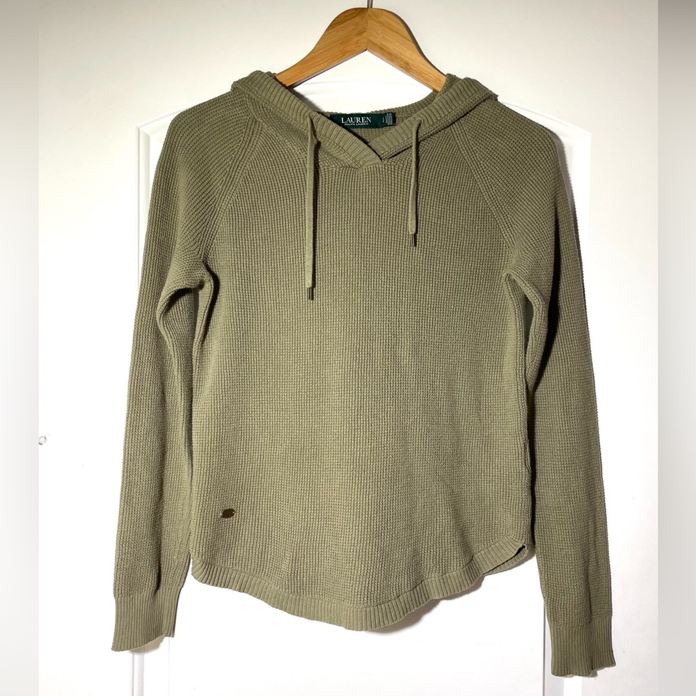 Lauren Ralph Lauren Waffle Knit Hooded Sweater Olive Green Size Small